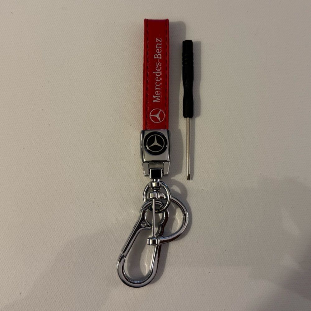 Mercedes Benz Key Fob Keychain in Red Leather with Logo NWT